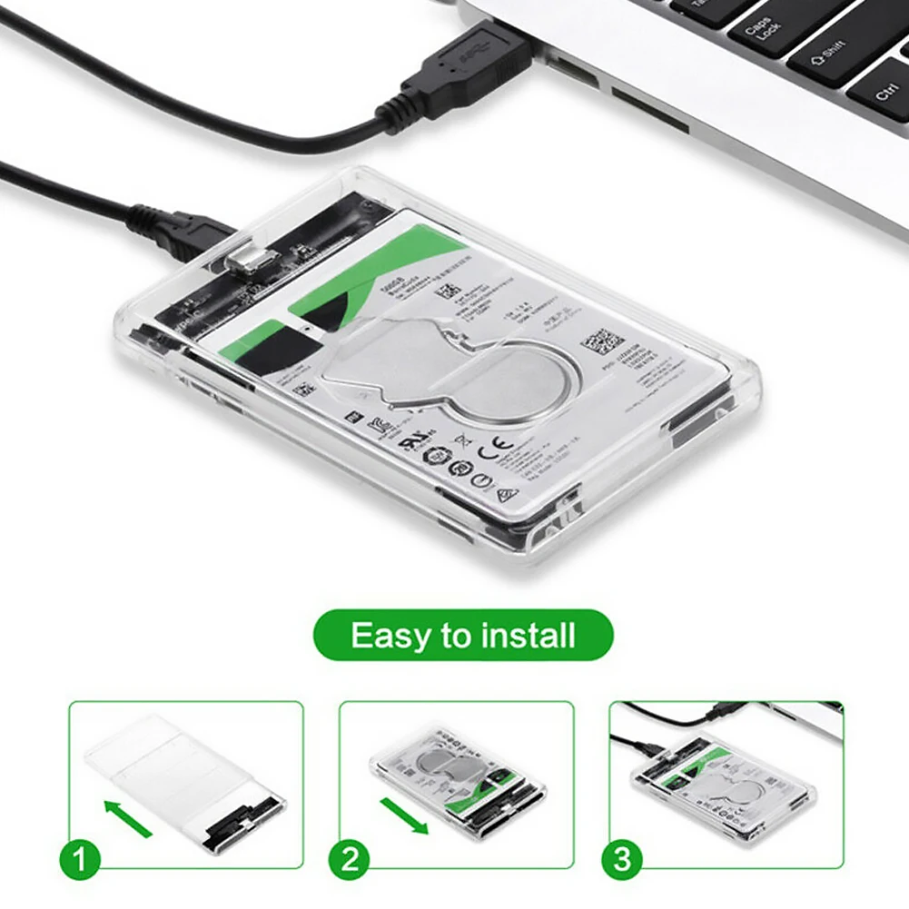 

2.5 inch Type-C to SATA Transparent Hard Drive Disk SSD HDD USB 3.1 Case