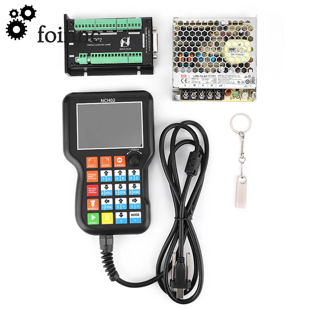 

CNC Handle Motion Controller NCH02 3/4/5axis(Optional)125 KHz Pulse U-disk Read G-CODE + 24v 75W MEANWELL Switching power supply