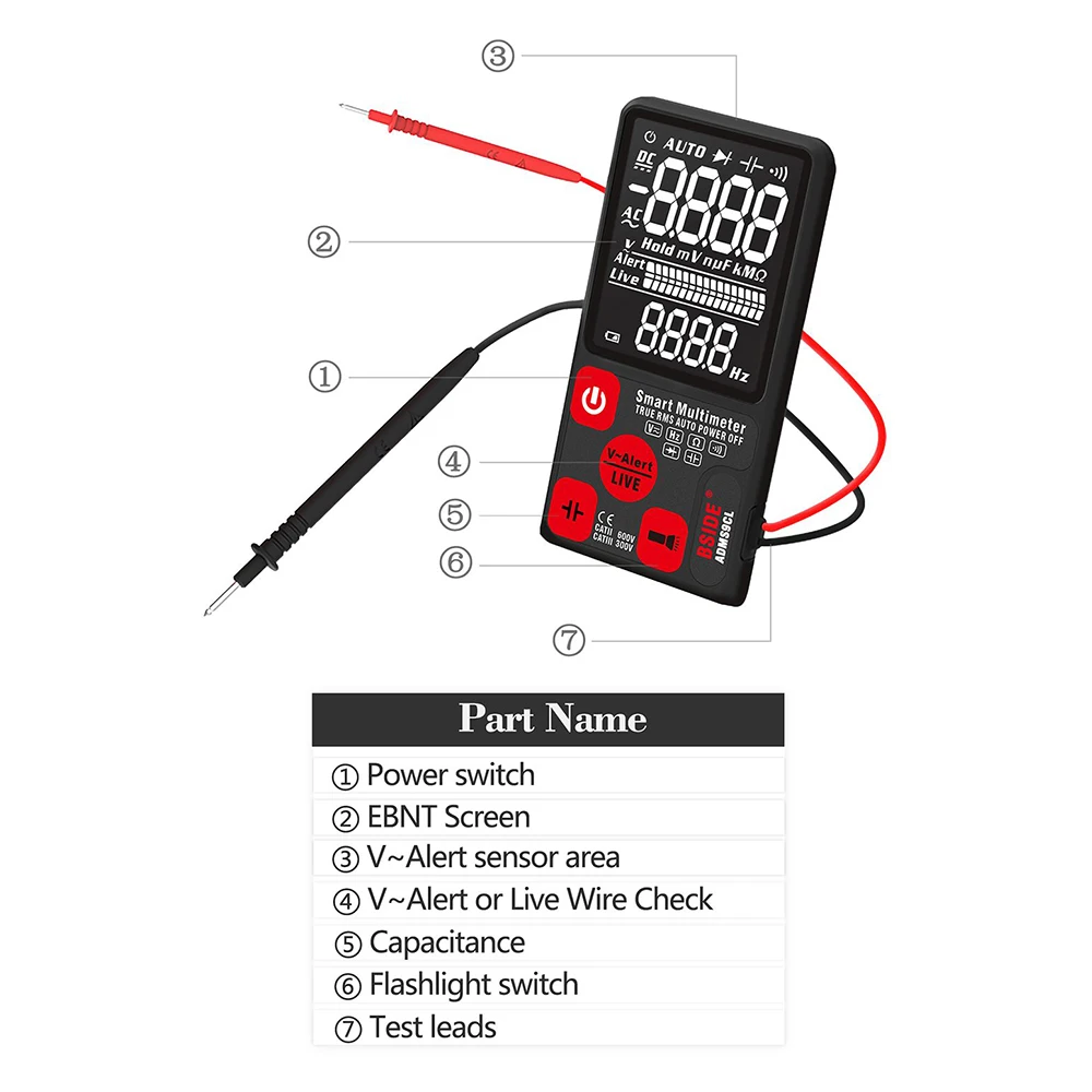 

ADMS9S9C Multimeter Ultra-thin Portable Digital Multimeter Tester Large LCD 3-Line Display Voltmeter With Voltage NCV Resistance