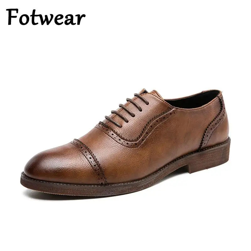 

Fotwear Men Brown Dress Shoes Plus Size Office Mens Leather Brogues Lace Up Male Formal Oxfords Italian Wedding Chausure Homme