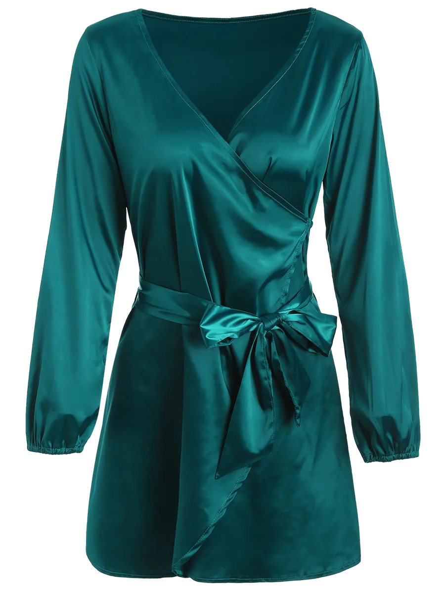 Женское атласное мини-платье с длинным рукавом ZAFUL облегающее платье