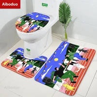 aiboduo cartoon cute interesting 3pcsset non slip rug toilet lid cover set bathroom pad carpet home decoration contour bat mat