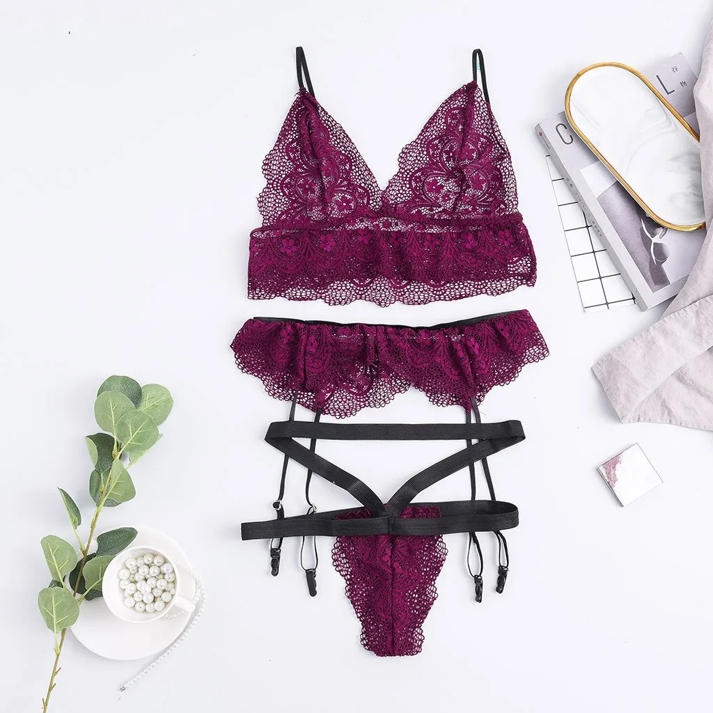 Комплект сексуального кружевного нижнего белья беспроводные стринги нижнее