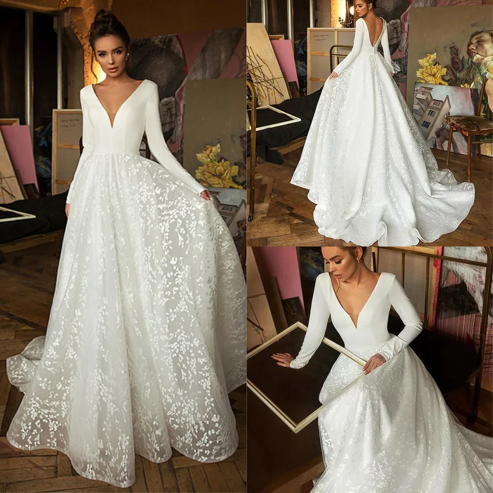 

Boho Robe De Mariee Vestido Novia Wedding Dress Satin Long Sleeves Robe De Soiree Simple Brautkleider Vintage Bridal Dress 2020