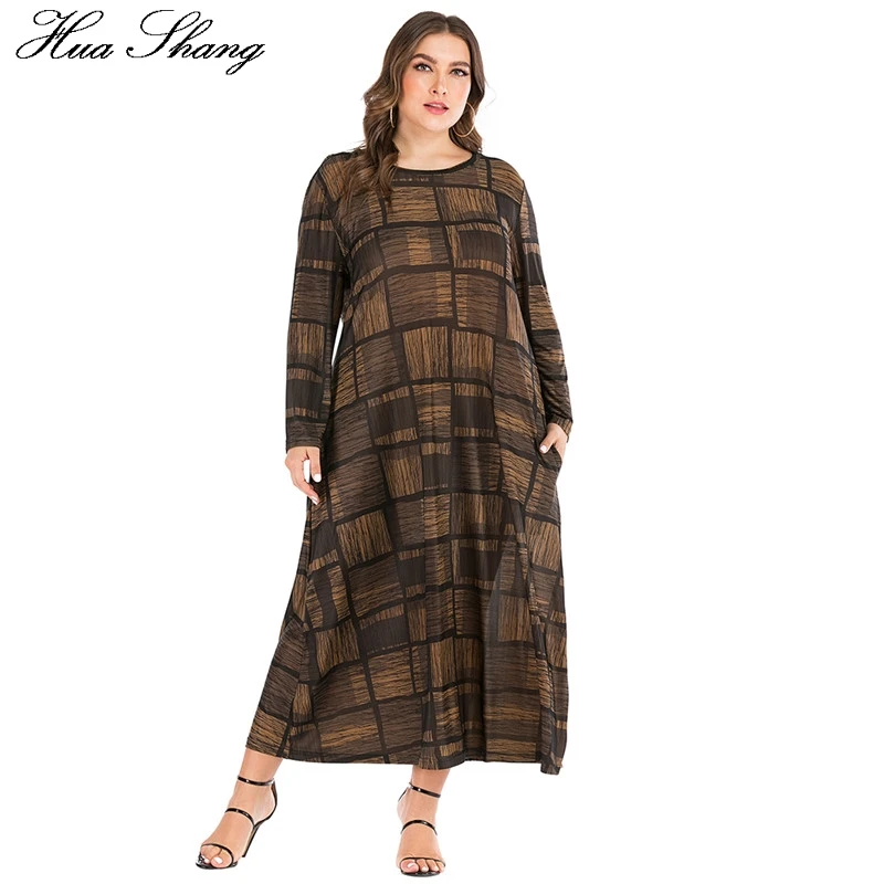 Женское свободное платье большого размера d летнее винтажное в клетку с круглым