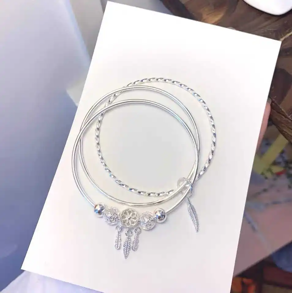 

silver sterling catcher round feather charm bracelet for elegant women jewelry sl394