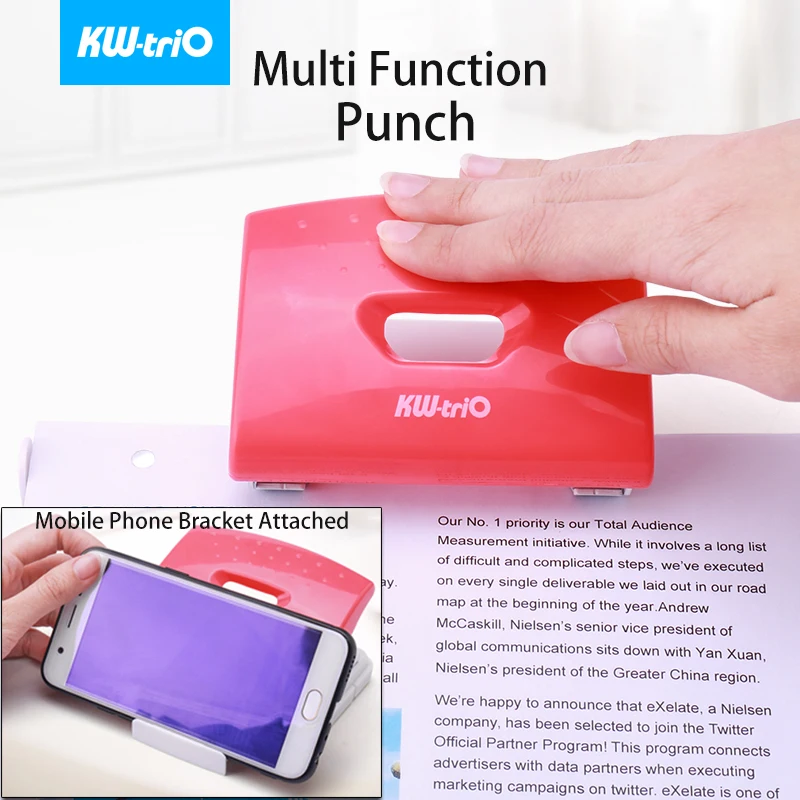 Дырокол для бумаги с двумя отверстиями, портативный круглый перфоратор с креплением для мобильного телефона, многофункциональный инструмент для записных книг и альбомов.