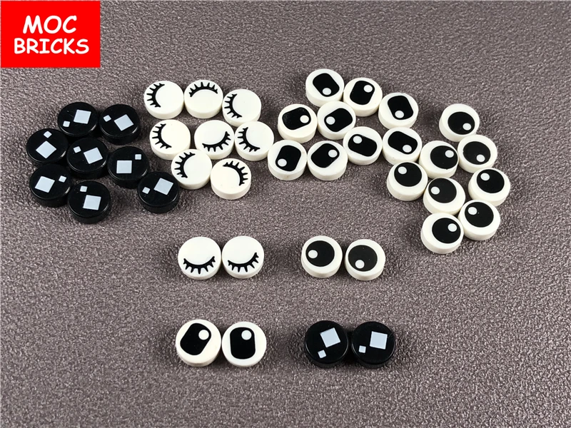 25 пар/Лот кубики MOC плитка круглая 1x1 с черными глазами учеником приседание