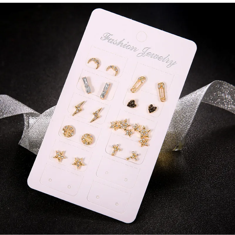 

New Jewelry Simple Love Heart Star Moon Cross 9 Piece Set of Earrings