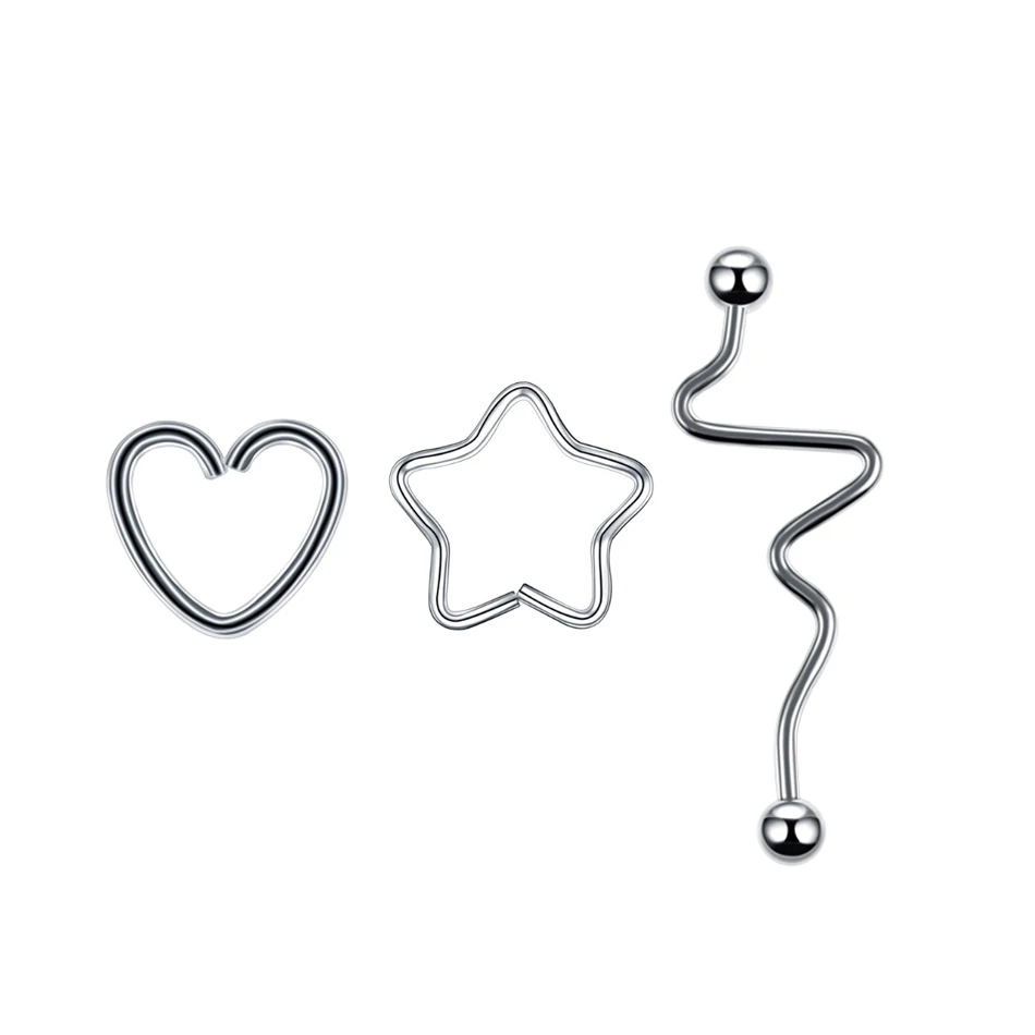 3 шт. стальные серьги в форме сердца звезда обруч изогнутые шпильки сегмент