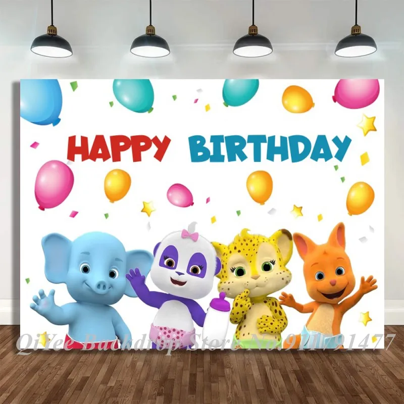 Фон для фотосъемки семейной вечеринки с изображением слона панды леопарда