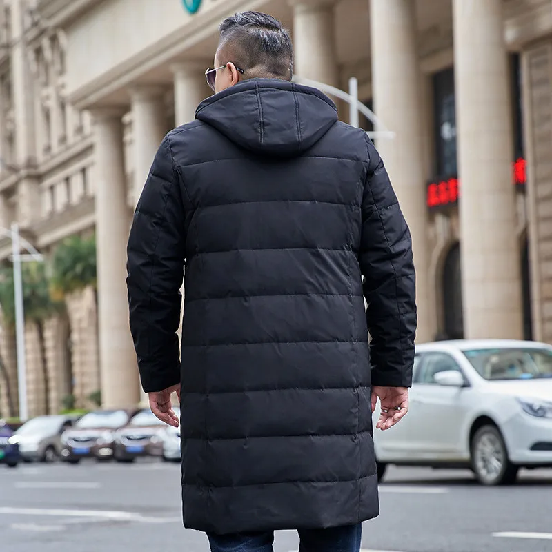 Мужское зимнее пальто большого размера длинное теплое с капюшоном мужская