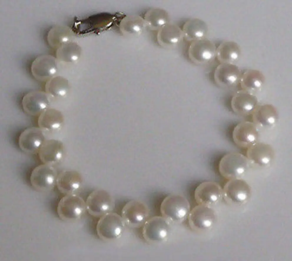 

new hot Details about Pretty 8-9MM AAA White color Oblate Shape pearl bracelets 7.5" Long