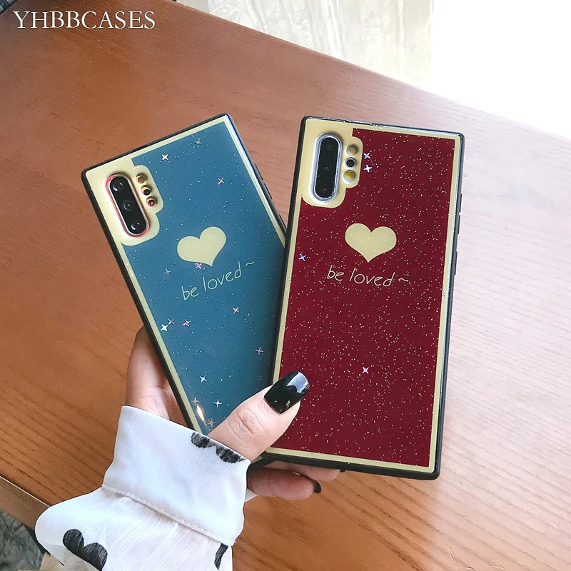 Чехлы YHBBCASES Note 10 в стиле ретро с сердечками блестящими порошками чехлы для Samsung 8 9