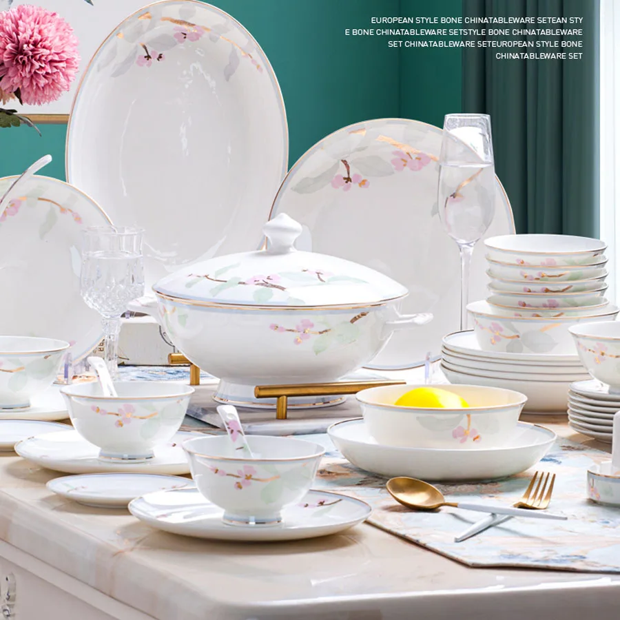 

60 Heads jingdezhen ceramics Dinnerware Dinner Tableware Bone China Dishes Set Pot Rice Bowl Salad Noodles Bowl Dish Bowl