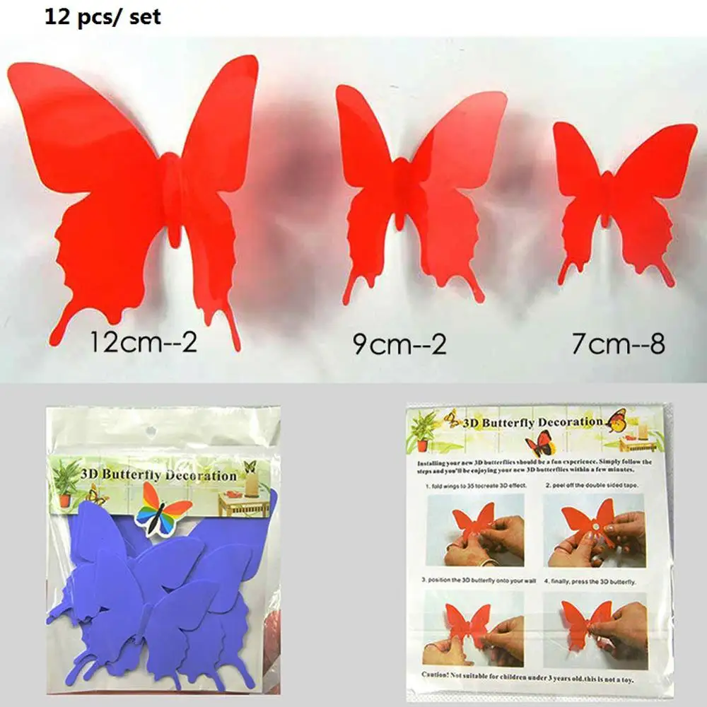 12 шт./компл. ПВХ 3D бабочка настенный стикер модный дизайн Съемный Настенный для
