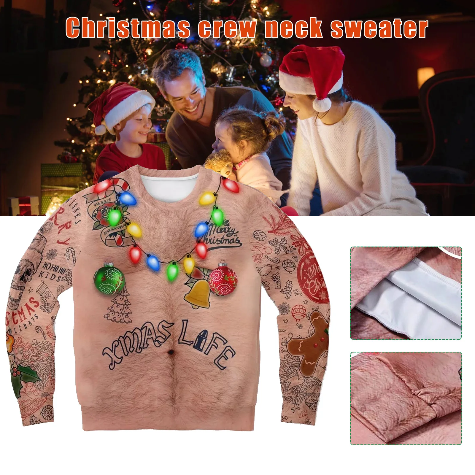 

Ugly Christmas Sweatshirt Novelty 3D Funny Sweater Long Sleeve Pullover for Women Men XR-Hot