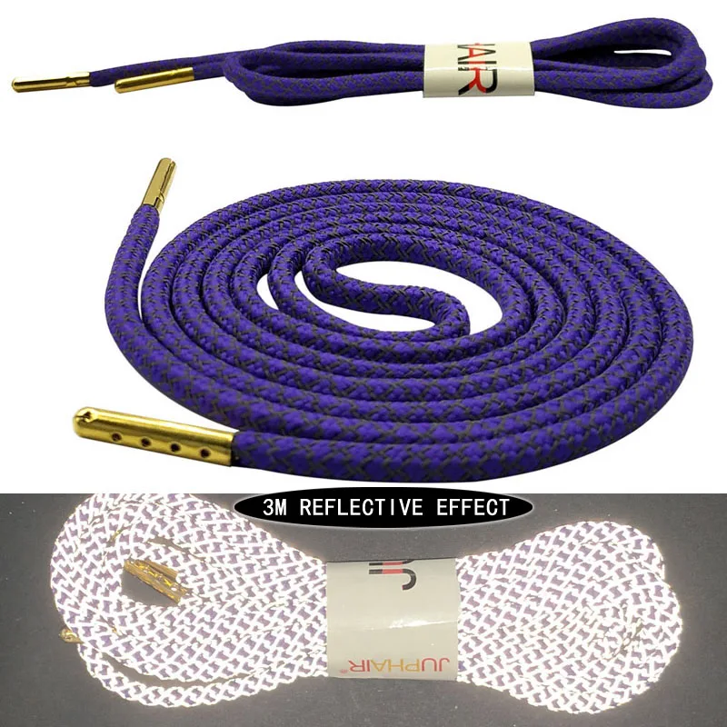 05 Dark Purple Juphair 60-160 см золотистого цвета с металлическим наконечником с фактурой спортивные шнурки 3м Reflective круглые шнурки для ботинок флуоресцентные шнурки для кроссовок веревка для шнурков - Цвет: 05 Dark Purple
