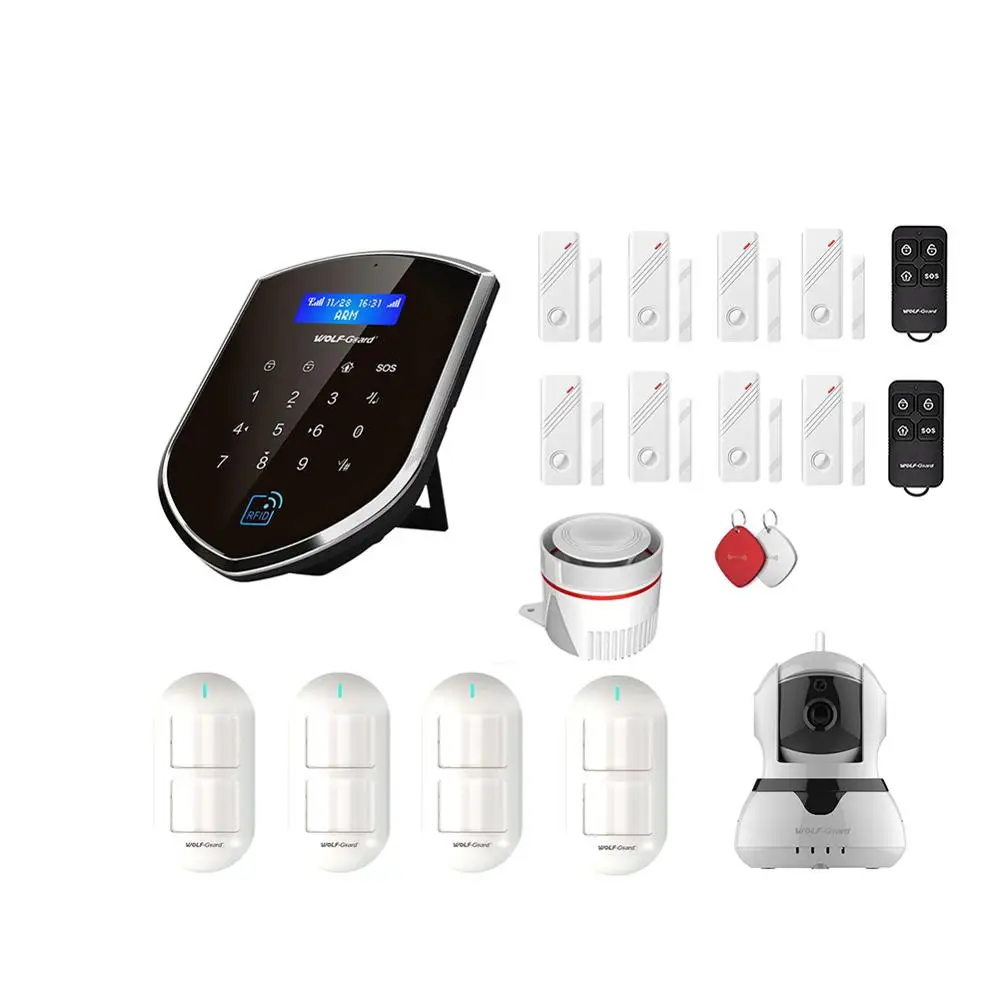 Wolf-Guard Wireless Home Alarm Security Burglar System 3G Wifi Shield Host 720P IP Camera Door/PIR Motion Sensor Detector