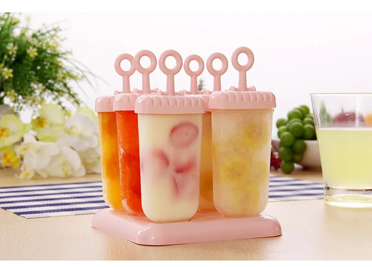 

DIY Ice Candy Mold Ice Cube Six Grid Summer Home Children Homemade Ice-cream Mold Making Box Refrigerator Fast Frozen Tool