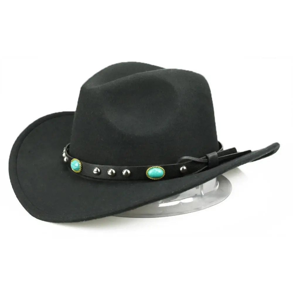 

Fashion Rivet Roll Up Wide Brim Western Cowboy Cowgirl Hat Sombrero Jazz Cap