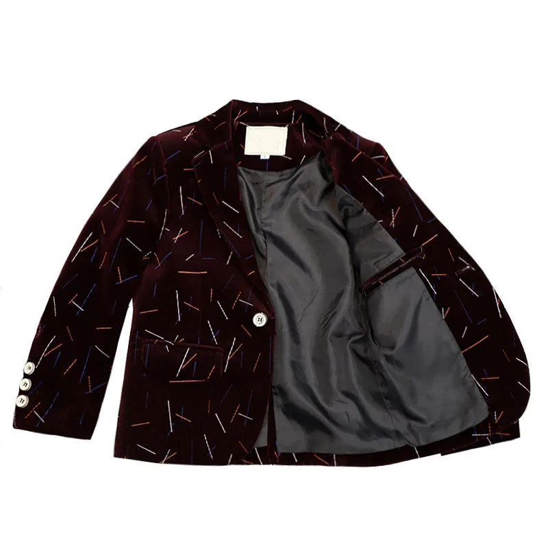 

New 2020 Autumn Suit Coats Toddler Big Boys Corduroy Long Sleeve Blazer Jacket Children Geometric Pattern Outerwear Tops Kids
