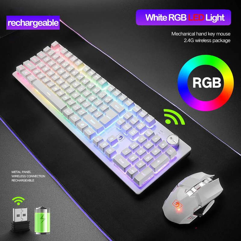 

Wireless Gaming Keyboard and Mouse Mechanical Feeling RGB Keyboard Backlit Gamer Mouse 2400dpi Laptop PC Keyboards Rechargable