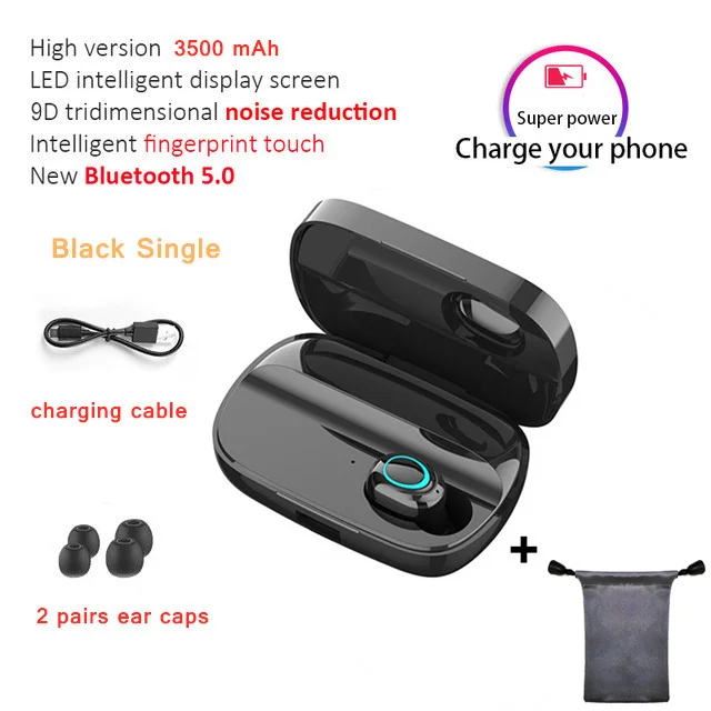 Single black add bag Беспроводные наушники S11 с bluetooth 5,0, tws, беспроводные Игровые наушники, зарядный чехол, светодиодный дисплей, 9D, стерео гарнитура, беспроводное зарядное устройство - Цвет: Single black add bag