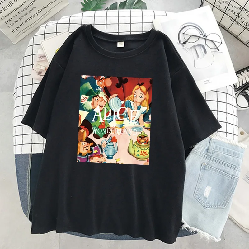 

Disney Women Mickey T-Shirt Cartoon Princess Print Summer Oversized Harajuku Casual Short Sleeve Tops Female Tee Shirt Clothes