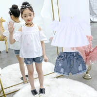 girls clothes sets kids fashion white tophole denim shorts suits 2020 summer girls clothing casual children clothes 5 12 years