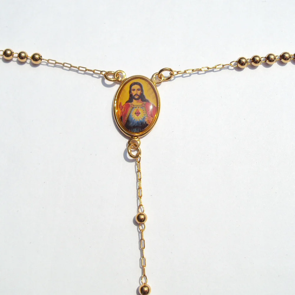 Loyal Men’s/Women’s Cool 14 k Yellow Gold GF Cross/Crucifix Pendant &amp Rosario Rosary Beads Necklace Chain 60CM + 10 CM long |
