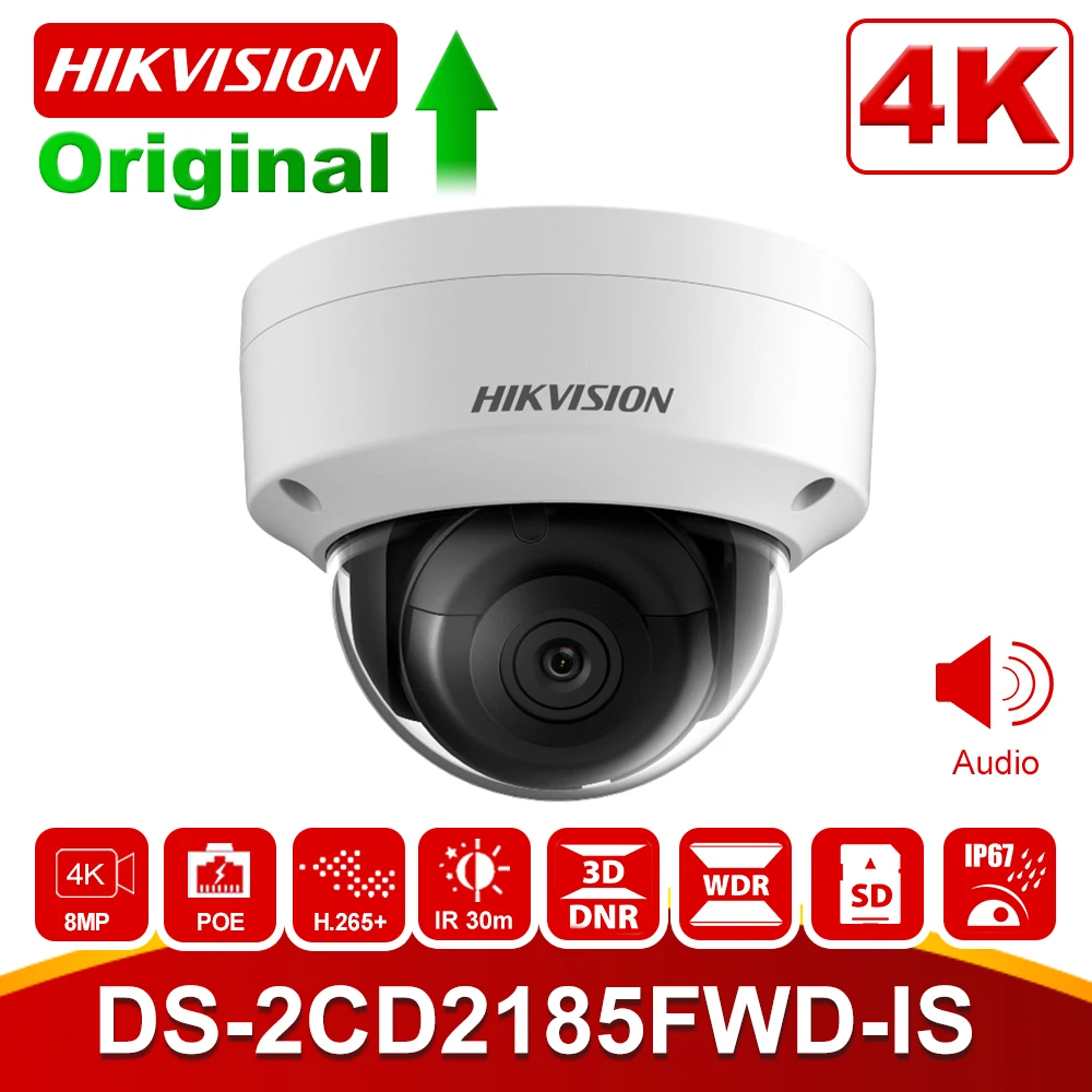Hikvision 8-мегапиксельная ip-камера DS-2CD2185FWD-IS внутренней 8 мегапикселей купольная камера видеонаблюдения POE Cam Встроенный слот SD аудио интерфейс