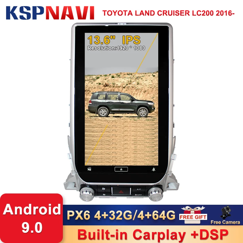 Автомобильный GPS навигатор PX6 Tesla Android 9 для TOYOTA LAND CRUISER LC200 2016 + стерео