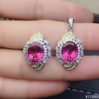 kjjeaxcmy fine jewelry 925 sterling silver inlaid natural pink topaz female ring pendant set classic support detection