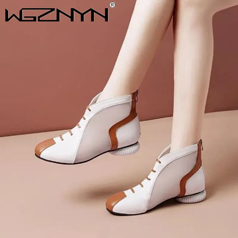 

NEW Mesh Boots Women's Shoes Ankle Sandals Boots Summer Autumn Heels Back Zipper Mixed Colors Breathable Soft Female Cool Boots