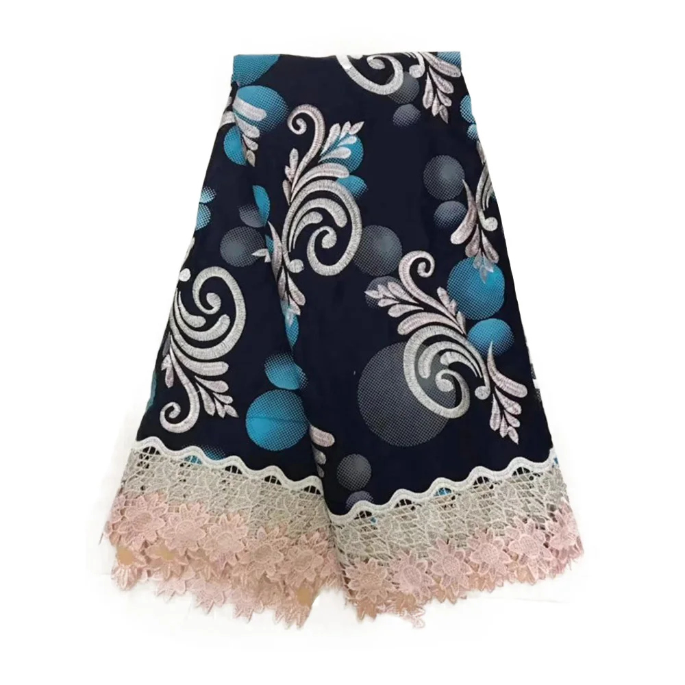 Зеленая вышивка Анкара кружева хлопок Африканский нигерийский воск с веревочное