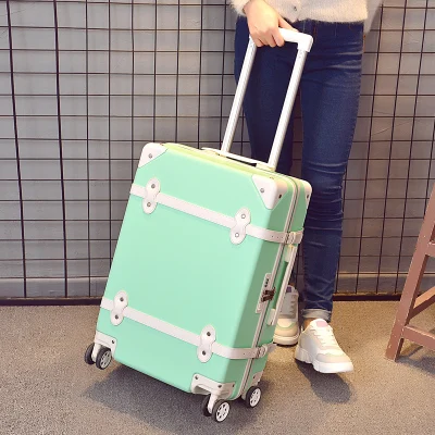 green luggage Комплект из 2 предметов, чехол на колесиках, коробка с паролем, чехол для костюма в стиле ретро, универсальное колесо 2", студенческий милый багаж, 20" Модный чемодан - Цвет: green luggage