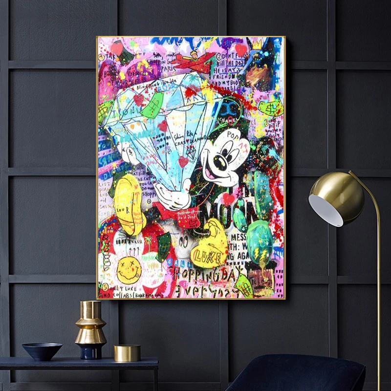 

Disney Mickey Graffiti Street Art Canvas Paintings Art Posters and Prints Wall Art Pictures for Living Room Home Decoration