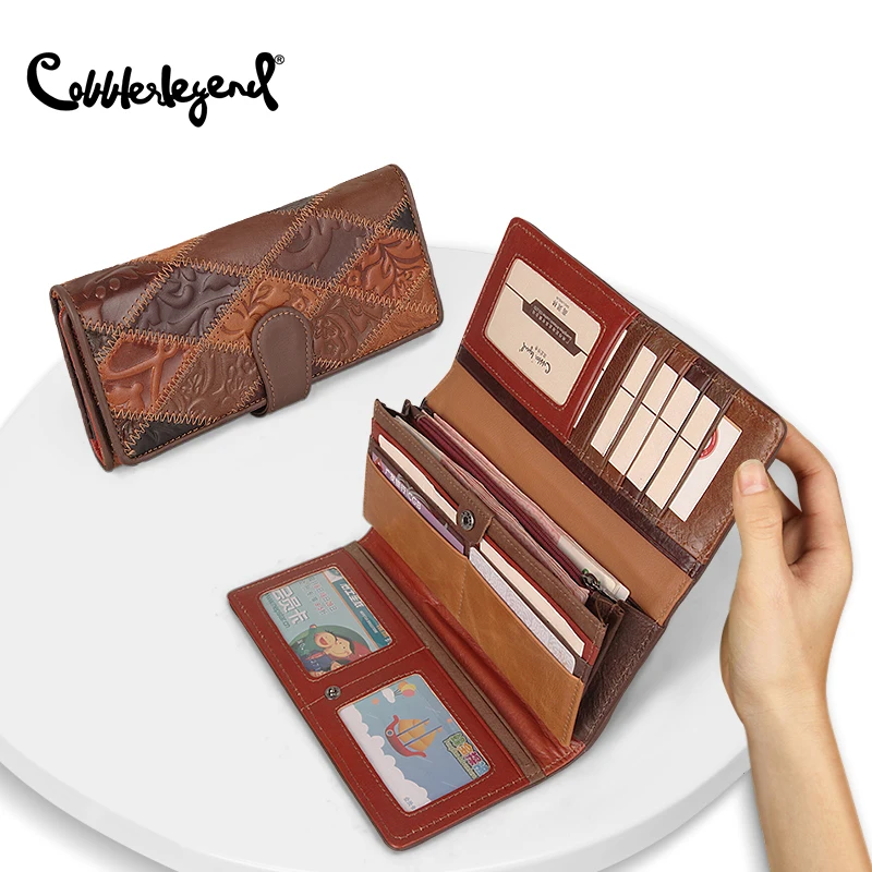 Women's wallet for Genuine Leather Embossing Woman Purse Long zipper wallets Retro Card Holder Luxury designer Ladies Phone Bag