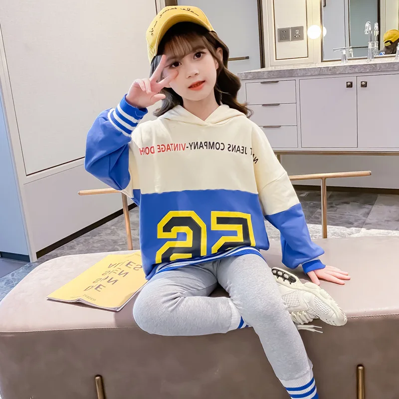 

Alphanumeric Stitching Sweater+Stretch Leggings 2Pcs Girls Clothing Sets For Children Fashion Suits 2021 Autumn Kids Sports Set