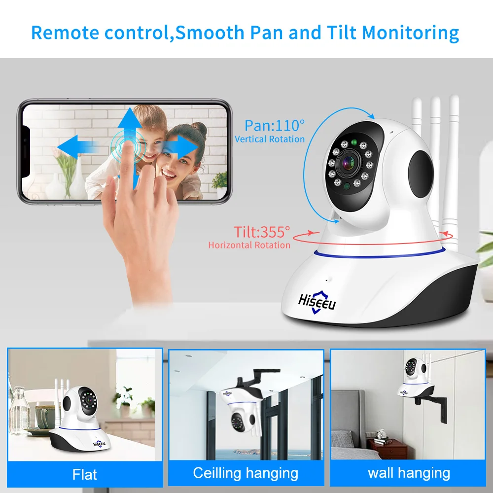 IP камера Hiseeu Ultra HD 3 Мп 1080P Беспроводная с поддержкой Wi Fi 1536P Введите промокод GET200