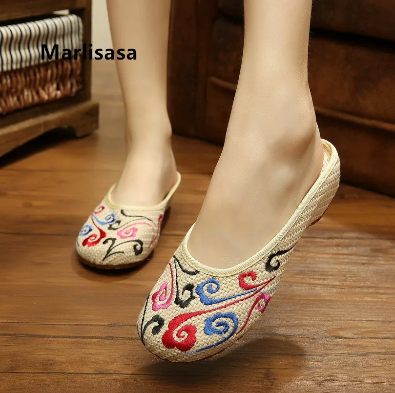

Женские повседневные удобные домашние и уличные тапочки Marlisasa, легкие слипоны, женские модные Нескользящие тапочки с вышивкой H2053