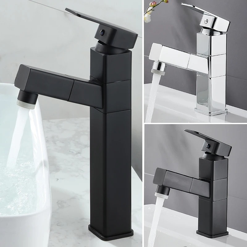 Выдвижной смеситель для раковины в ванной комнате с одной ручкой горячей и