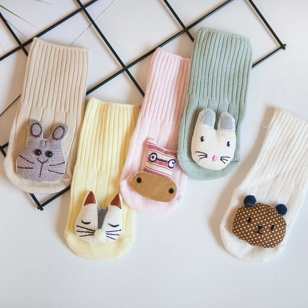 Calcetines de algod&oacute;n transpirables con doble aguja para beb&eacute; reci&eacute;n nacido, calcet&iacute;n de Oto&ntilde;o de Color s&oacute;lido, dulce mu&ntilde;eca de dibujos animados, regalo de 0 a 12 meses, 4 Uds.-2