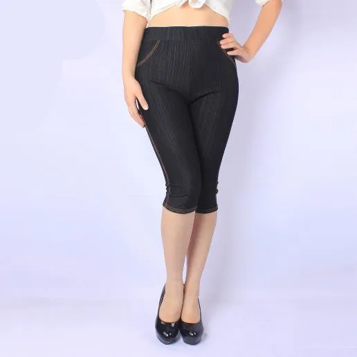 Капри женские брюки 2019 укороченные джинсы негабаритных 3XL 5XL эластичные с высокой