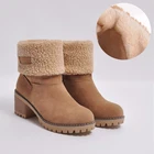 2020 зимние женские теплые плюшевые зимние ботинки на меху ботинки зеленого, оранжевого цвета коричневый мех высокие каблуки флокированные ботильоны ботинки большой Размеры оптовая продажа обуви