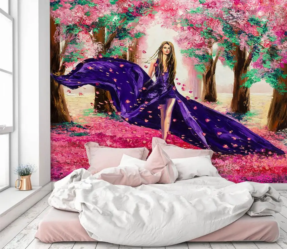 [Self-Adhesive] 3D Blue Girl In Flowers 38592 Wall Paper mural Print Decal Murals | Обустройство дома