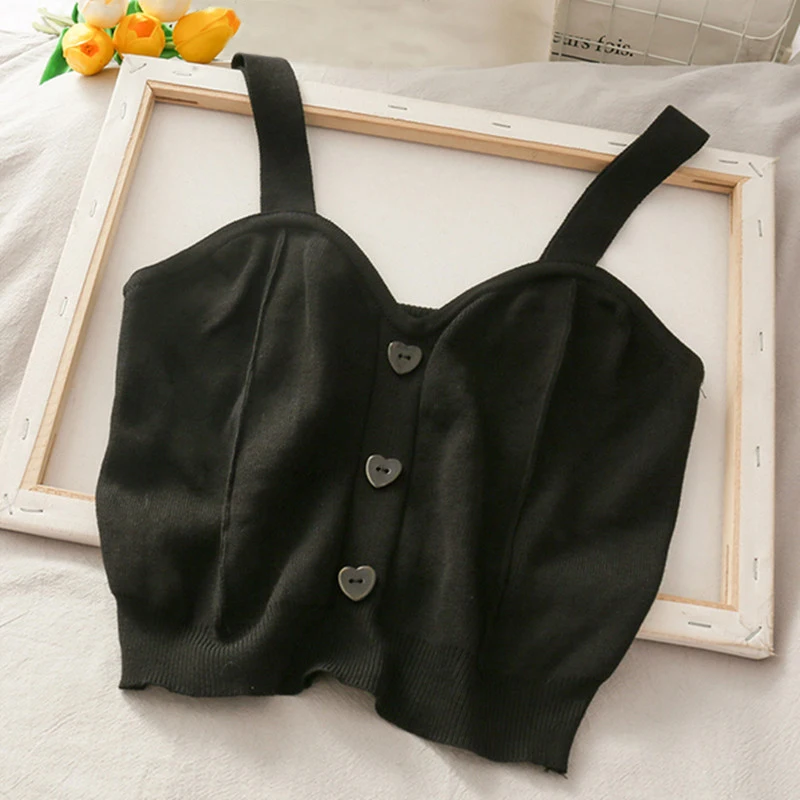 Кроп-топ женский трикотажный с V-образным вырезом на пуговицах | Женская одежда