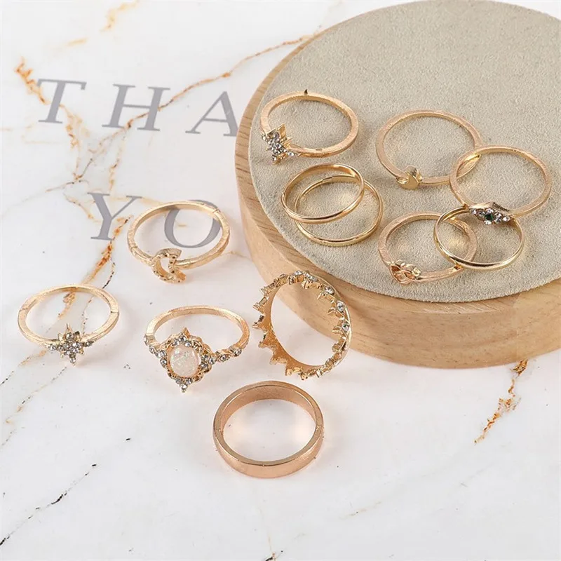 

13pc/set Opal Ring-white Opal Crown Midi Bohemian Ring Set for Women Knuckle Finger October Birthstone Stackable Ring-stack HA85