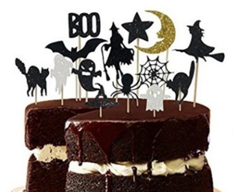 Паук кот ведьма призрак форма кекс топпер хэллоуин вечеринка торт украшение 1